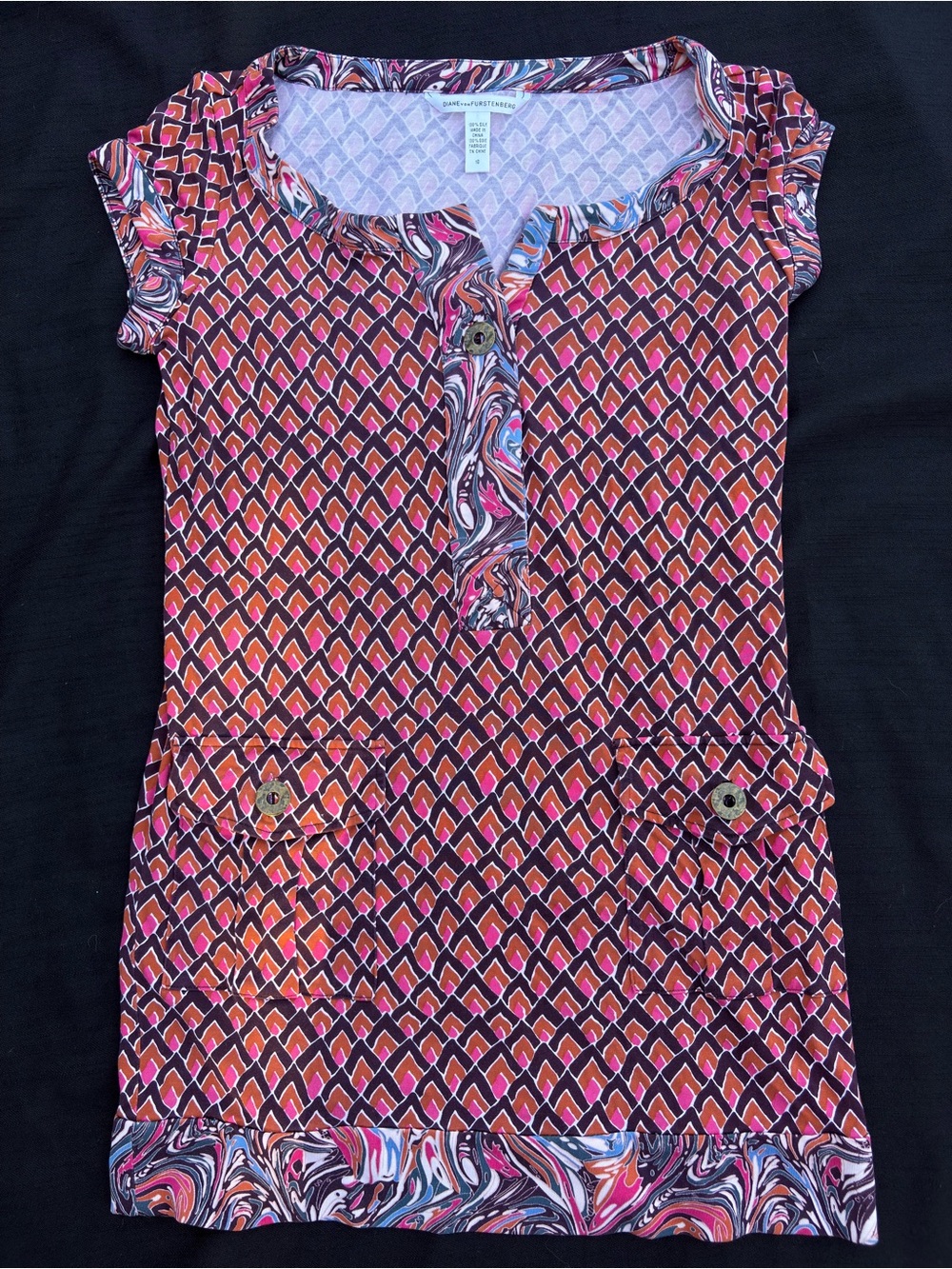 Diane von Furstenberg Kian Silk Tunic Dress Size 10 Pink Purple Geometric Print